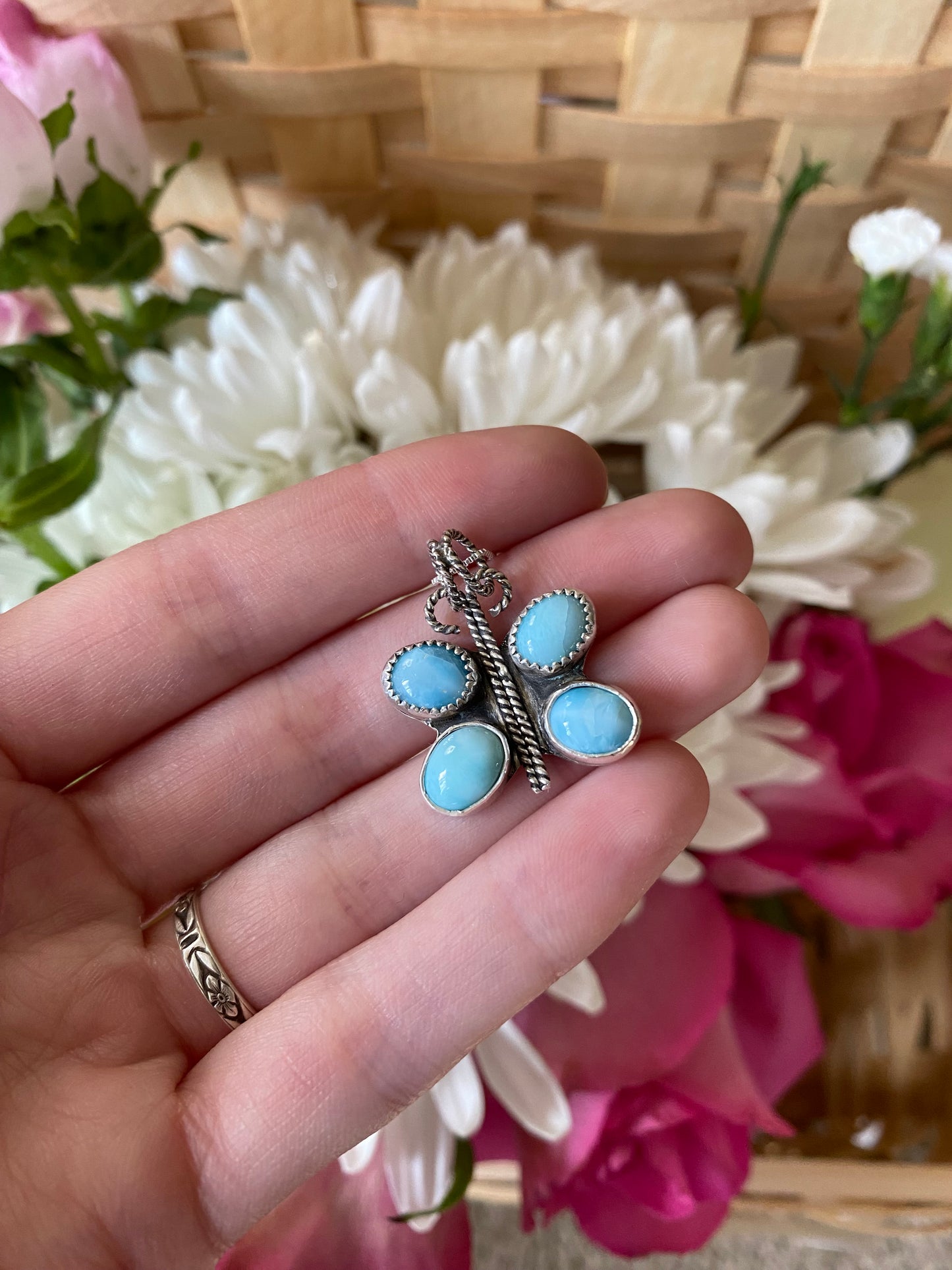 🌸larimar butterfly necklace