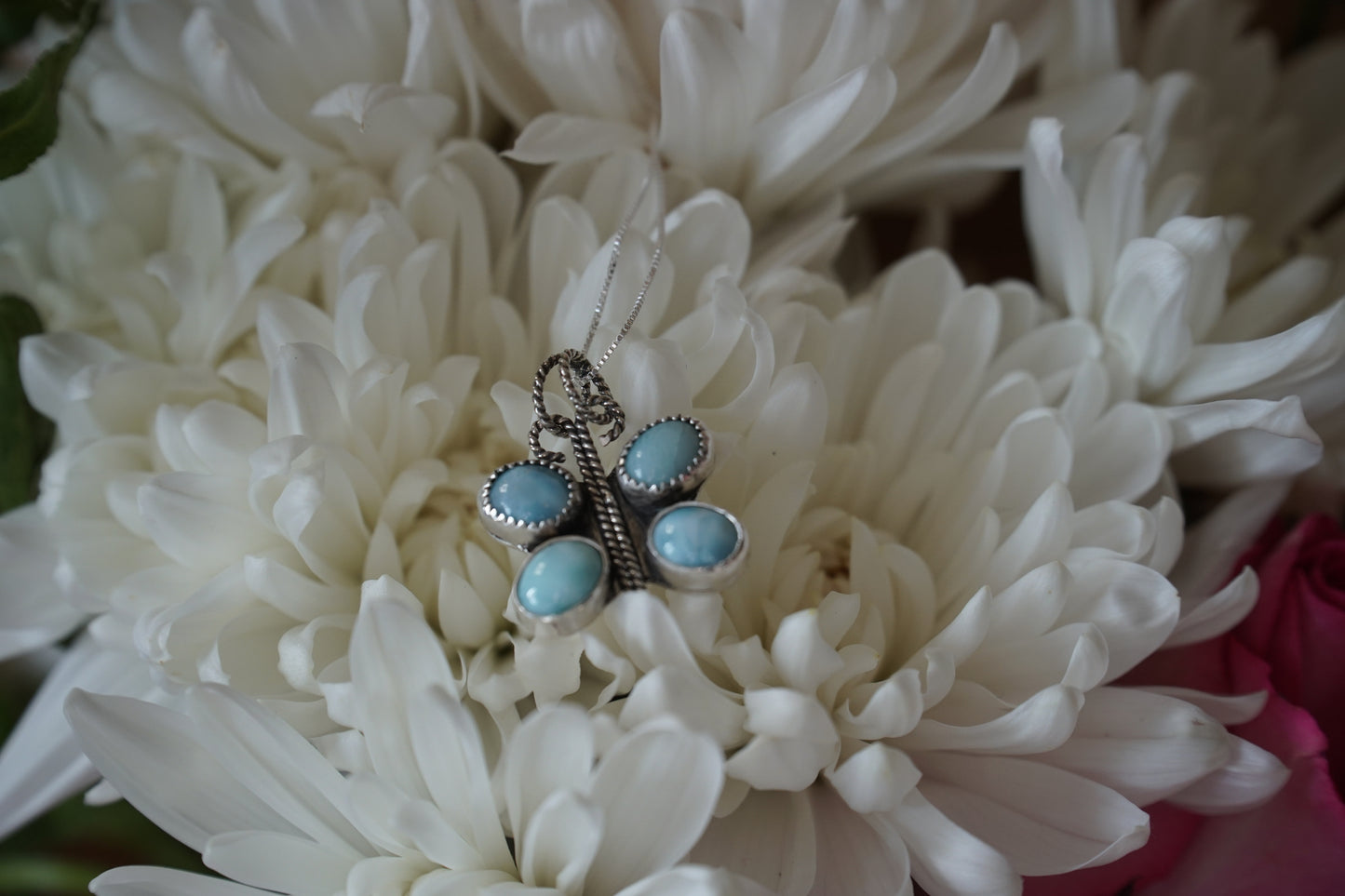 🌸larimar butterfly necklace