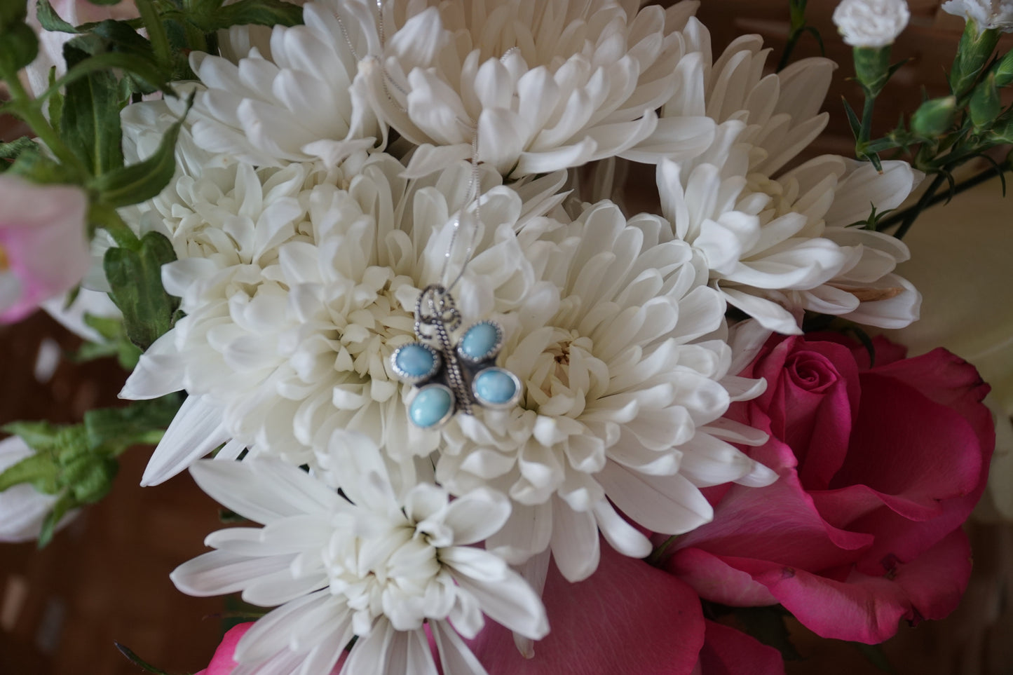 🌸larimar butterfly necklace