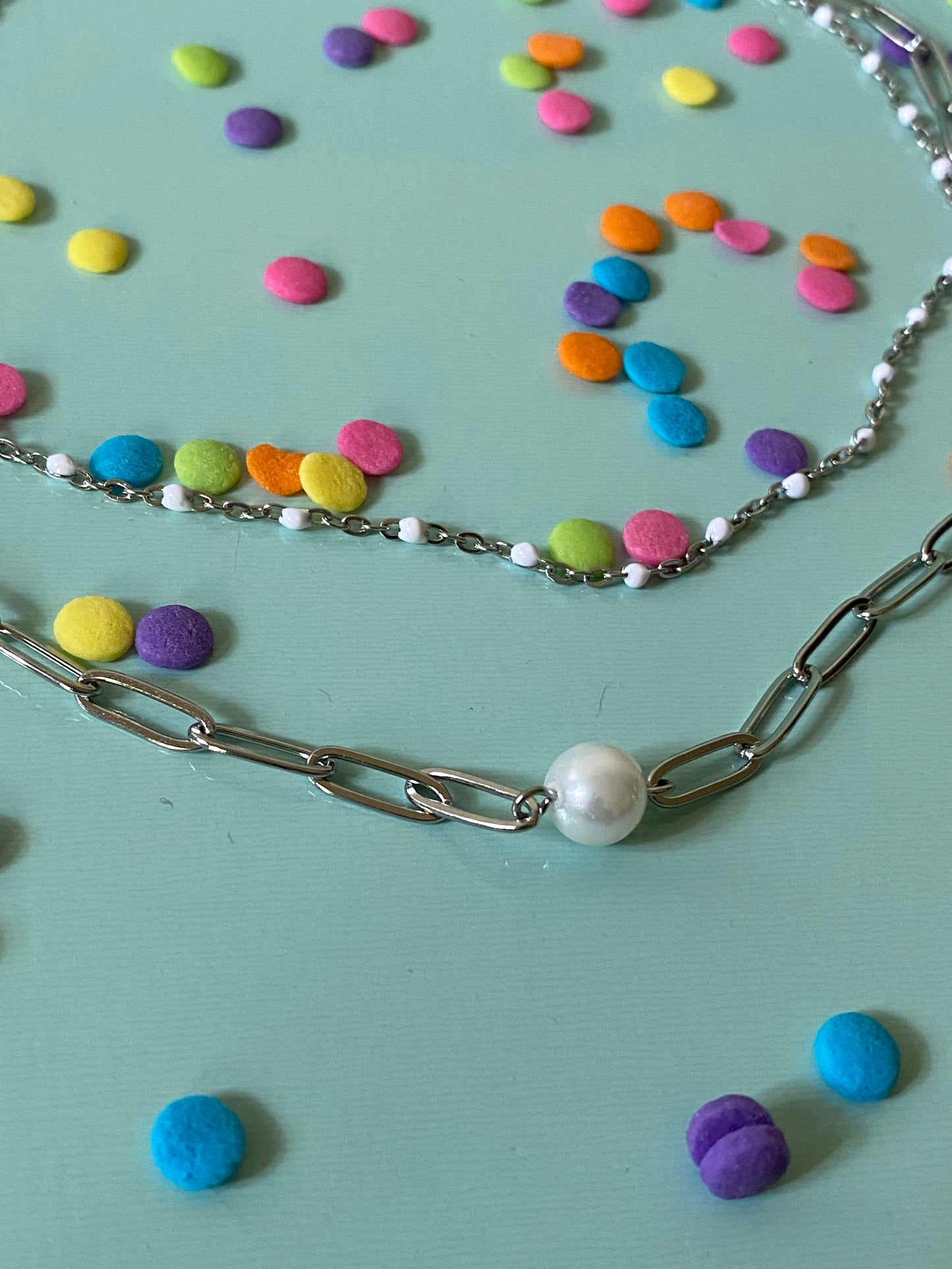 🎉silver pearl necklace set