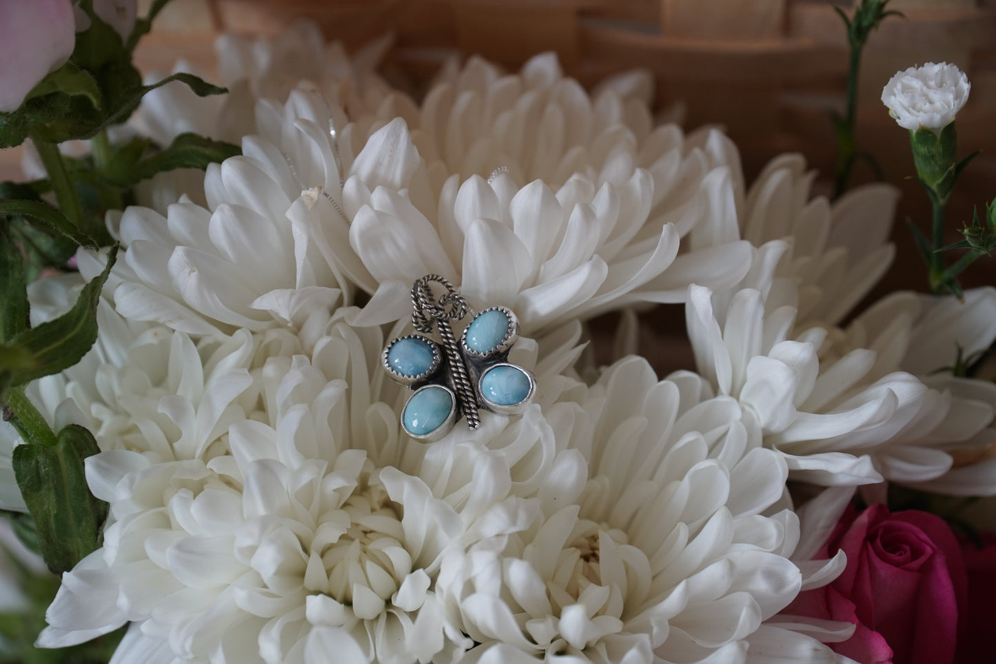 🌸larimar butterfly necklace