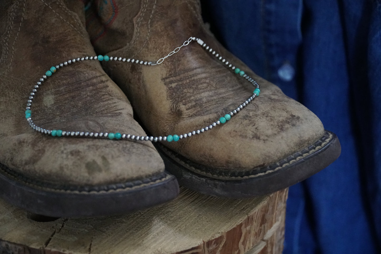 🤠Sterling + kingman necklace